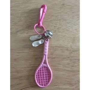Vintage 80's Plastic Clip Charm Bell Necklace Tennis Pink Racquet White Shoes